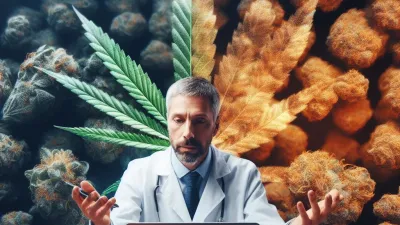 Photo of a scientist comparing cannabis strains on Ganjacy.com